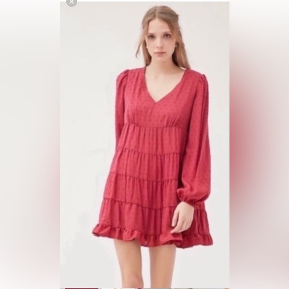 Urban Outfitters Dresses & Skirts - Urban Outfitters Burgundy A-line Long Sleeve Tiered Mini Dress size Small